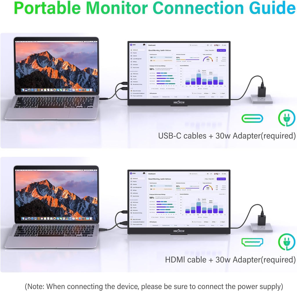 InnoView 2K Portable Monitor 15.6' QHD 100% sRGB, Built-in 180° Adjustable Stand Travel Monitor USB C Standard HDMI Ultra-Slim Portable Monitor for Laptop MacBook Phone PS Xbox Switch