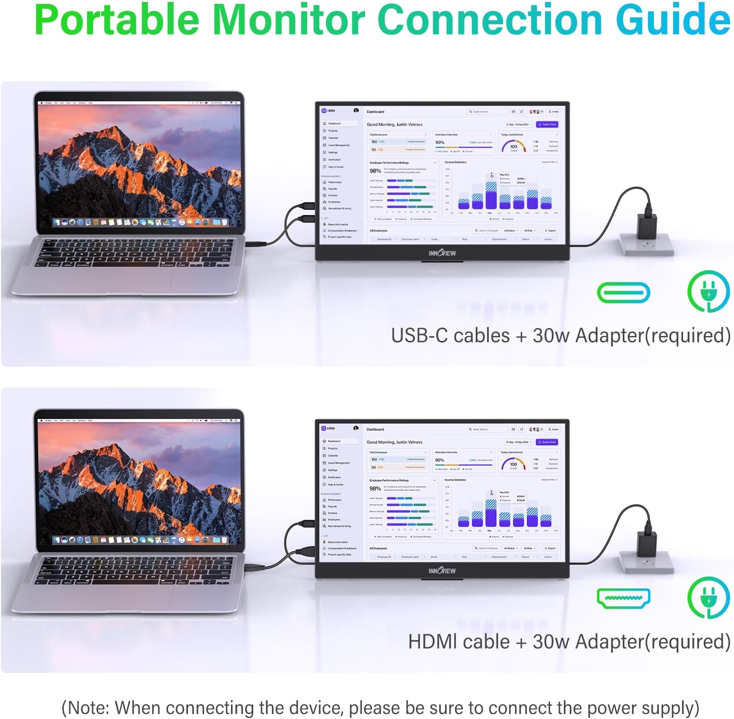 InnoView 2K Portable Monitor 15.6' QHD 100% sRGB, Built-in 180° Adjustable Stand Travel Monitor USB C Standard HDMI Ultra-Slim Portable Monitor for Laptop MacBook Phone PS Xbox Switch