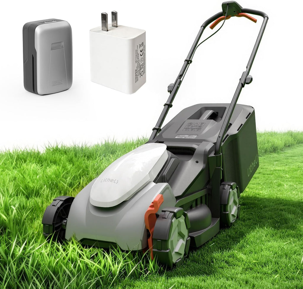 Litheli 14 Inch Cordless Lawn Mower, 5 Heights Adjustment, U20 Series 20V Electric Lawn Mowers for Garden, Yard and Farm, Light-Weight with Brushless Motor, 5.0Ah Portable Battery Included