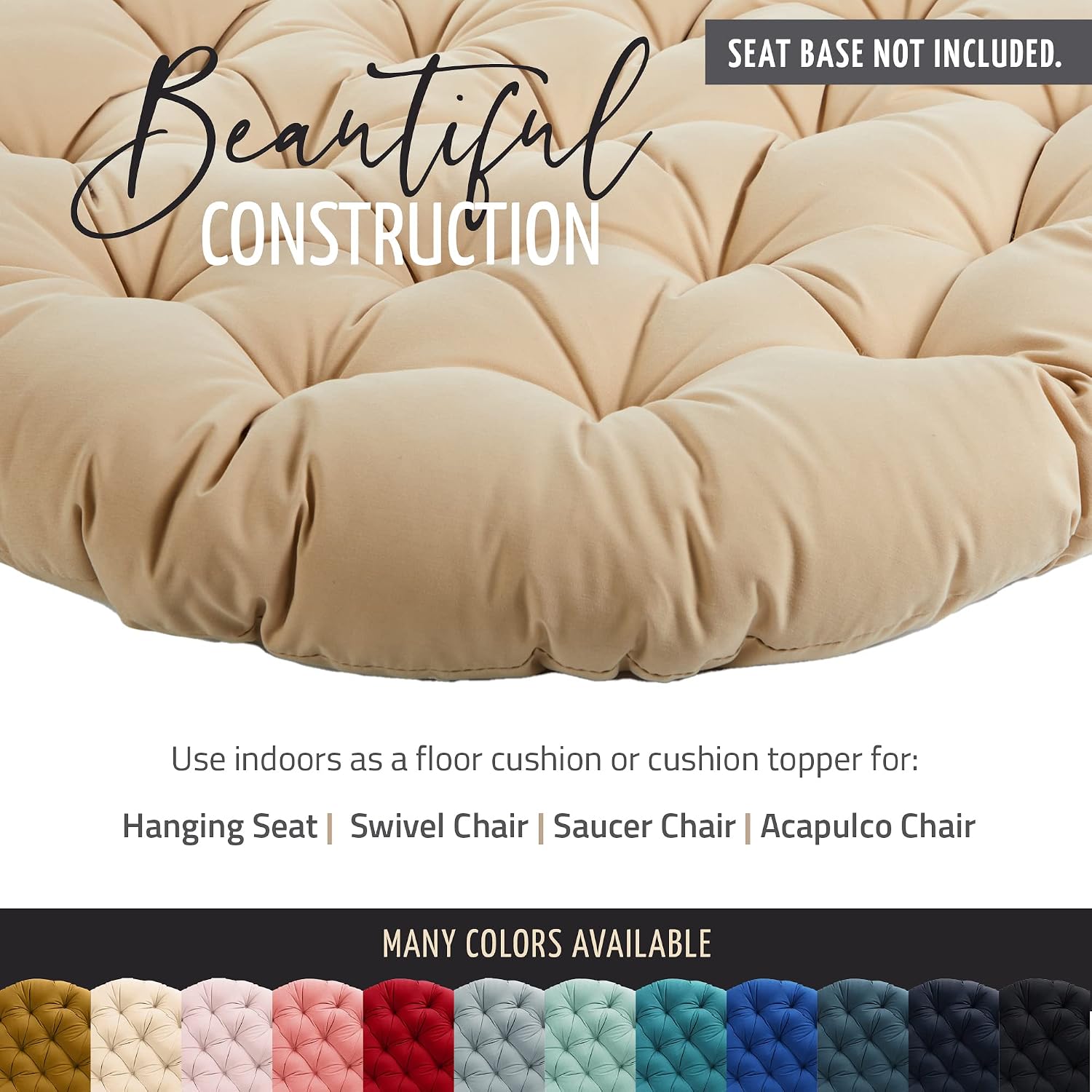 Sorra Home Tufted Papasan Cushion - Bucket & Moon Chair Comfy Round Cushion - Floor Pillow with Plush Foam for Indoor Furniture (Frame Not Included) - Avocado (48' x 48' x 4')