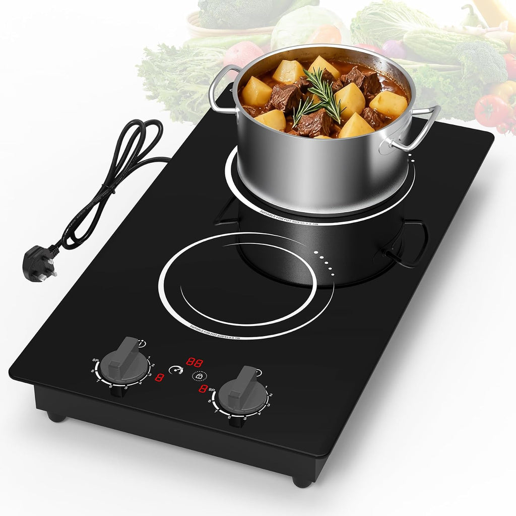VBGK Double Induction Cooktop,110V 2300W 2 burner induction cooktop,2 burner Hot Plate Electric burner with LCD Touch Screen 9 Levels Settings Child Safety Lock & Timer