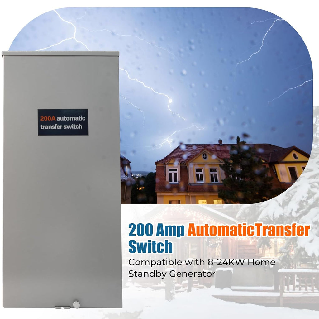 200 Amp Automatic Transfer Switch Replacement for Generac RXSW200A3 - Service Entrance Rated - NEMA 3R Outdoor Aluminum Enclosure - Compatible with Evolution or Nexus Controllers