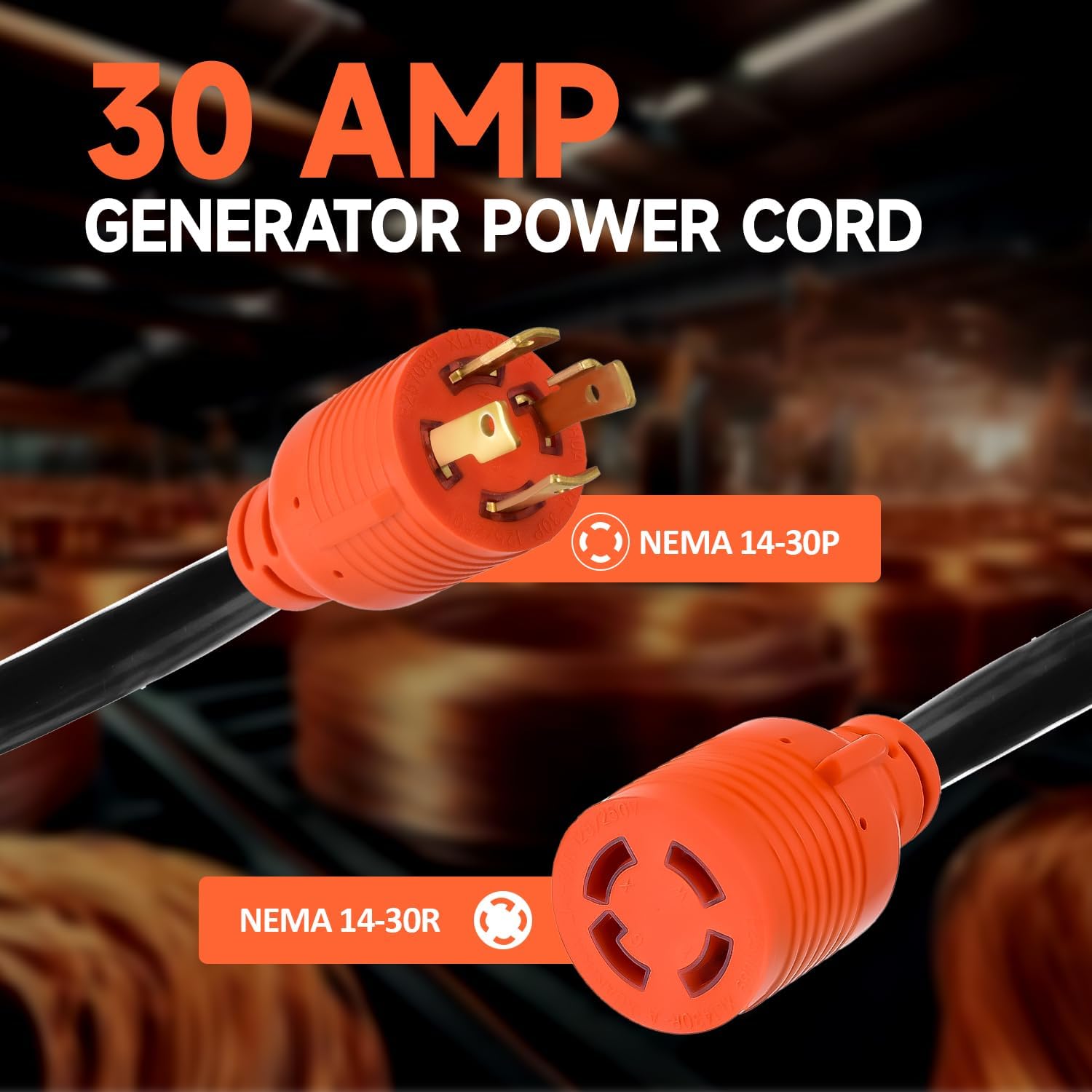 H HZXVOGEN 30 Amp Generator Cord and Power Inlet Box Kit, 25FT RV Extension Cord NEMA L14-30P/L14-30R STW 6/3+10 AWG Power Cord with Pre-Drilled Generator Inlet Box Twist Lock Connector, UL&ETL Listed