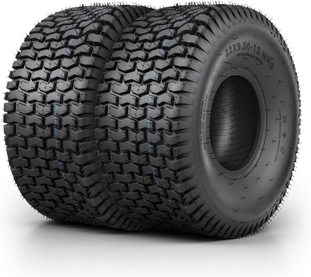 TRIPOWER 22x9.50-12 Lawn Mower Tires - 22x9.5x12 Turf Tire for Riding Mower and Lawn Garden Tractor, Durable, 4PR Tubeless, 1290 lbs Capacity, Set of 2