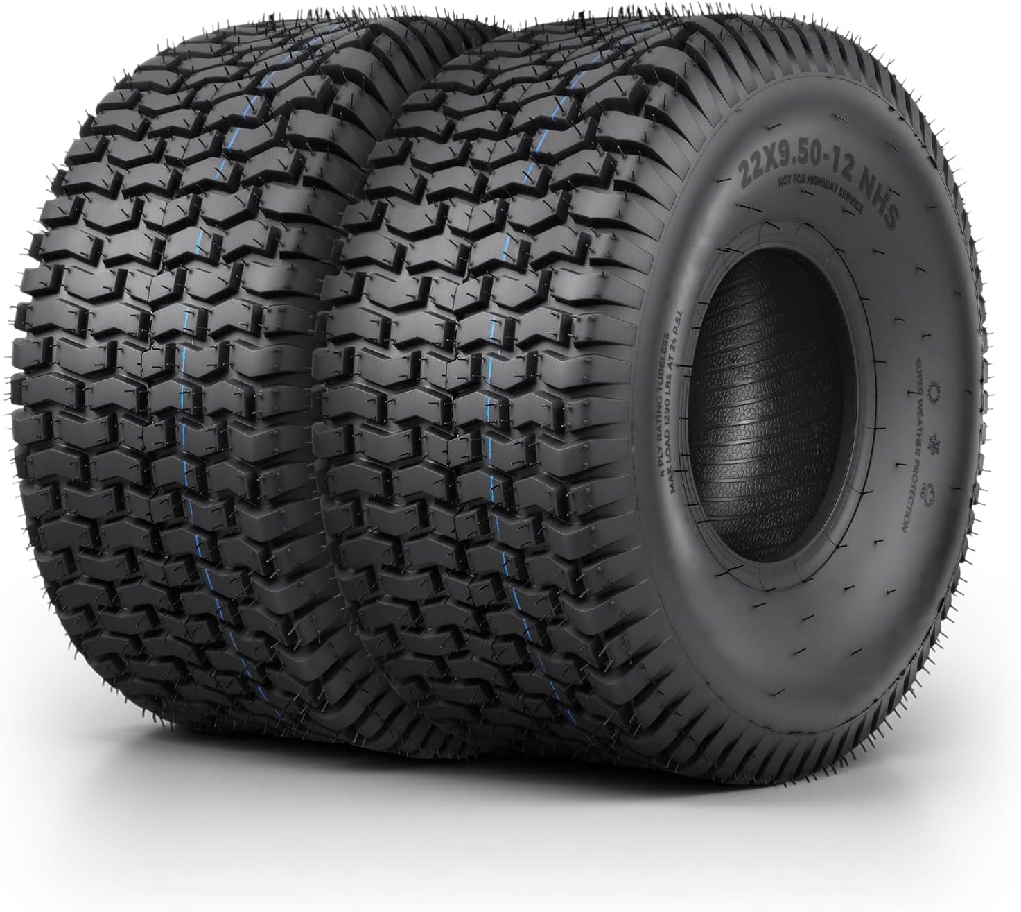 TRIPOWER 22x9.50-12 Lawn Mower Tires - 22x9.5x12 Turf Tire for Riding Mower and Lawn Garden Tractor, Durable, 4PR Tubeless, 1290 lbs Capacity, Set of 2