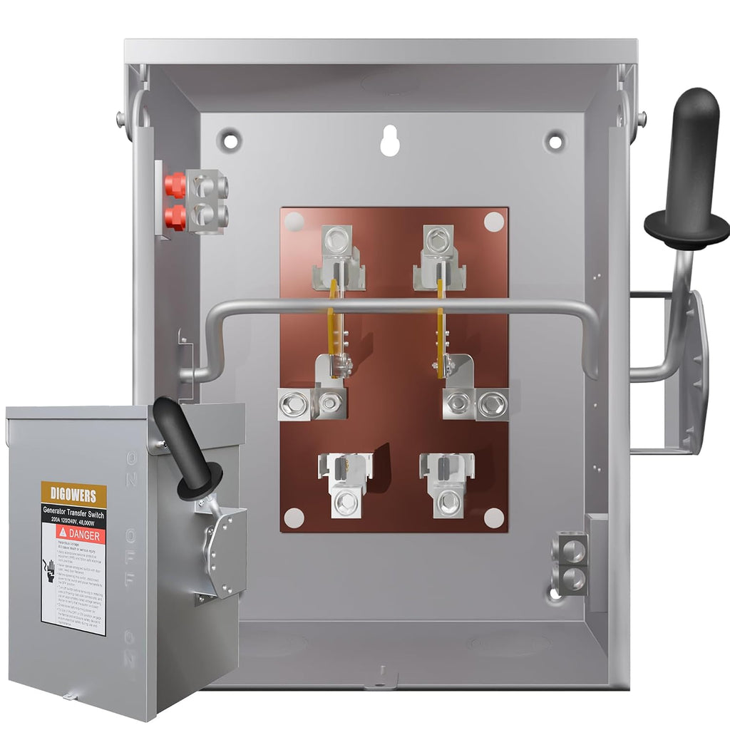 200A 2/3 Pole Generator Transfer Switch, 120/240V Manual Transfer Switch for Home Generator, 48000W General-Duty Double-Throw Heavy Duty Safety Switches for Indoor and Outdoor (200A-2/3P)