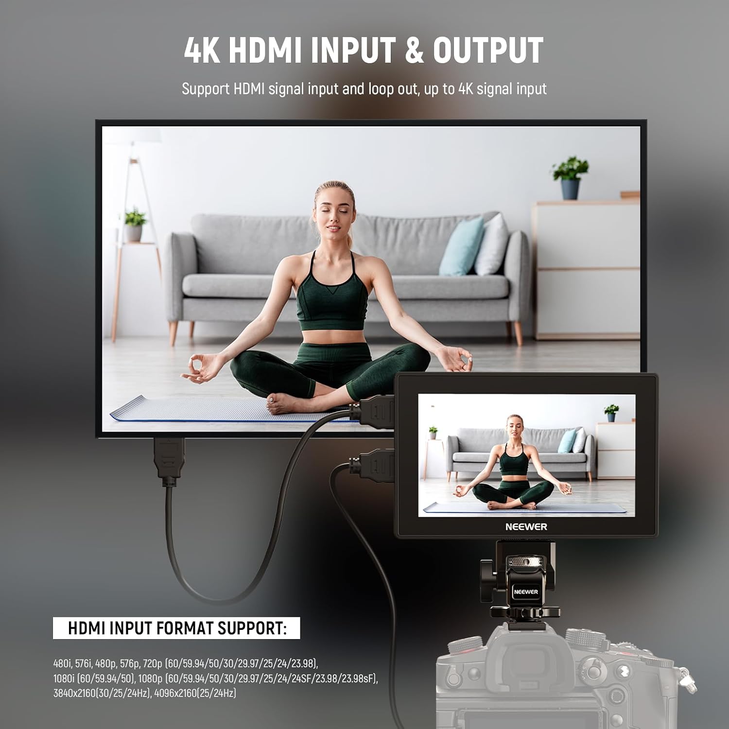 NEEWER 5.5' Camera Field Monitor, 2000nit HD 1920x1080 IPS Touch Screen, 4K HDMI Loop in/Out with 3D LUT Peak Focus DSLR Video Assist HDR Waveform, 5200mAh F750 Battery, DC7-24V/Type C 5V In, F500 PRO