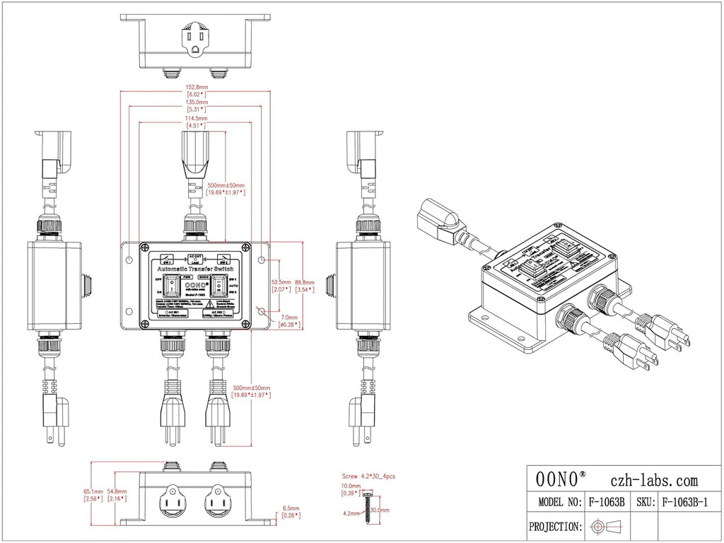 Manual and Automatic Transfer Switch, AC120V 15A ATS Auto Transfer Switch (NEMA 5-15P + 5-15R)