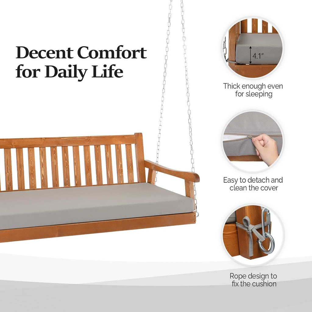 VINGLI 6 FT Outdoor Porch Swing Daybed, Upgraded Patio Hanging Swing Sofa Bench with Cushions Support 880 LBS for Yard, Garden, Brown