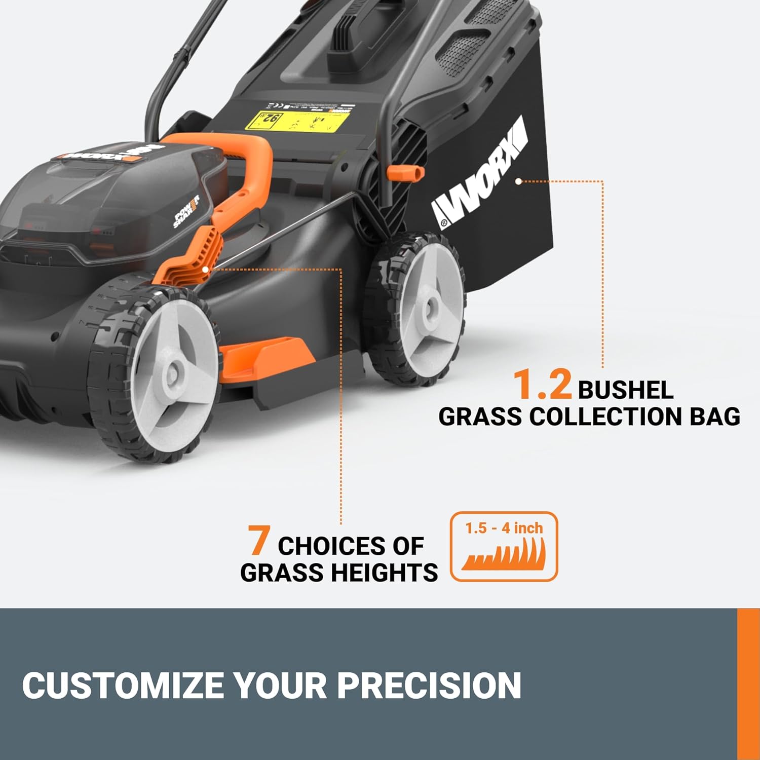 WORX 17' Cordless Lawn Mower, 2 in 1 Electric Mower Cuts Quietly, Compact & Lightweight Push Lawn Mower with 7-Position Height Adjustment for Small Yards, 2 Batteries & Charger Included, WG743