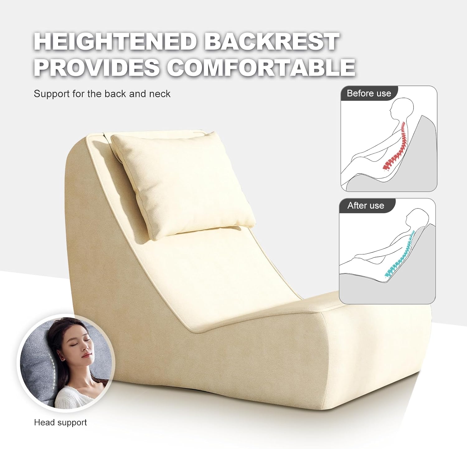 Giant Bean Bag Chair for Adults - Indoor Chaise Lounge with Neck Pillow & Ottoman, All-in-One Sponge Design, Comfy Floor Chair for Reading, Gaming, Napping, and Movies (Khaki)