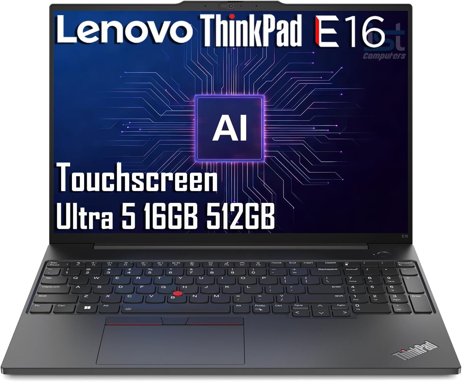 Lenovo ThinkPad E16 Business AI PC Laptop (16' FHD+ Touchscreen, Intel 12-Core Ultra 5 125U (> i7-1355U), 16GB DDR5, 512GB SSD), Fingerprint Reader, Backlit KB, Thunderbolt 4, Ethernet, Win 11 Pro
