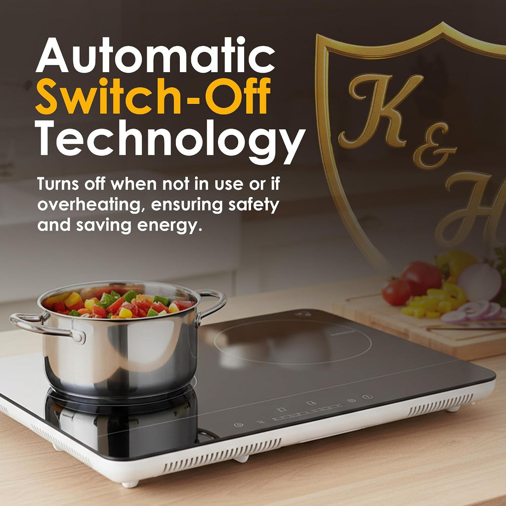 K&H 2 Burner Double Dual 24 Inch Induction ULTRA SLIM Electric Stove Top Ceramic Cooktop White 120V 1800W IN-DD18-120S