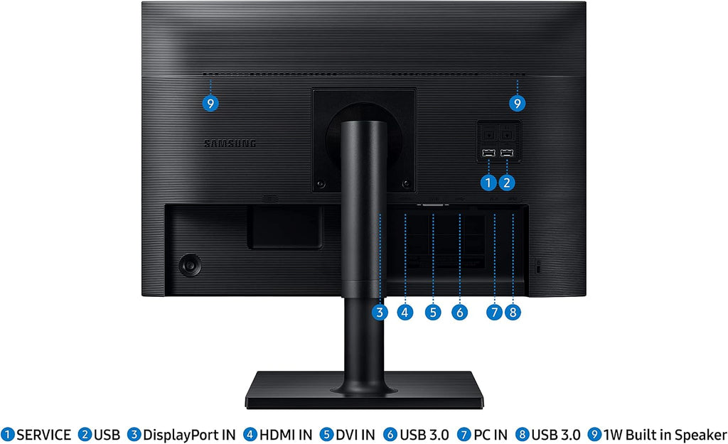 SAMSUNG FT45 Series 24-Inch WUXGA 1920 x 1200 Computer Monitor, 75Hz, IPS Panel, HDMI, DisplayPort, DVI, USB Hub, Built-in Speakers, Height Adjustable Stand, 3 Yr WRNTY (LF24T454GYNXZA),Black