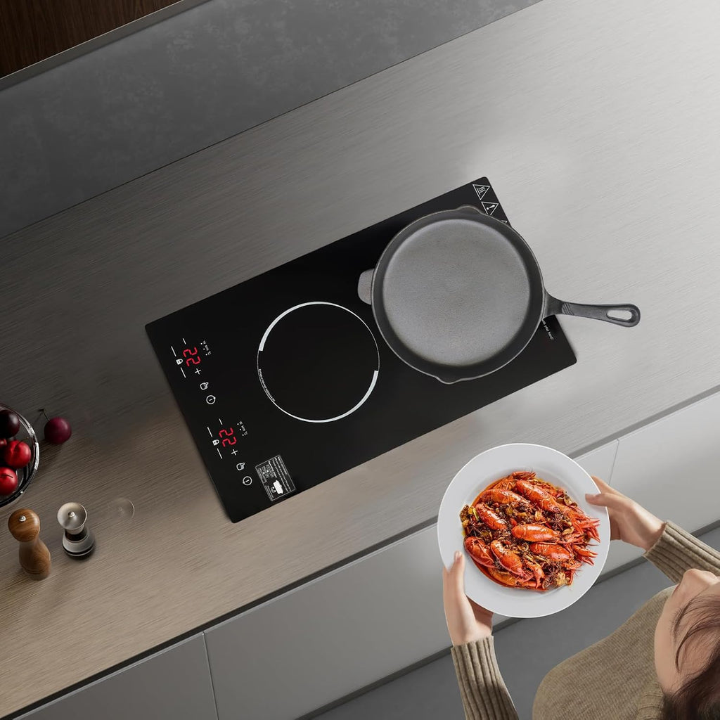 2300W Double Burners Induction Cooktop,Portable Electric Stove with US Plug, Touch Control,Safety Lock, 9 Gears Firepower Countertop Induction Cooker for Kitchen Camping RV (Double Burners B)
