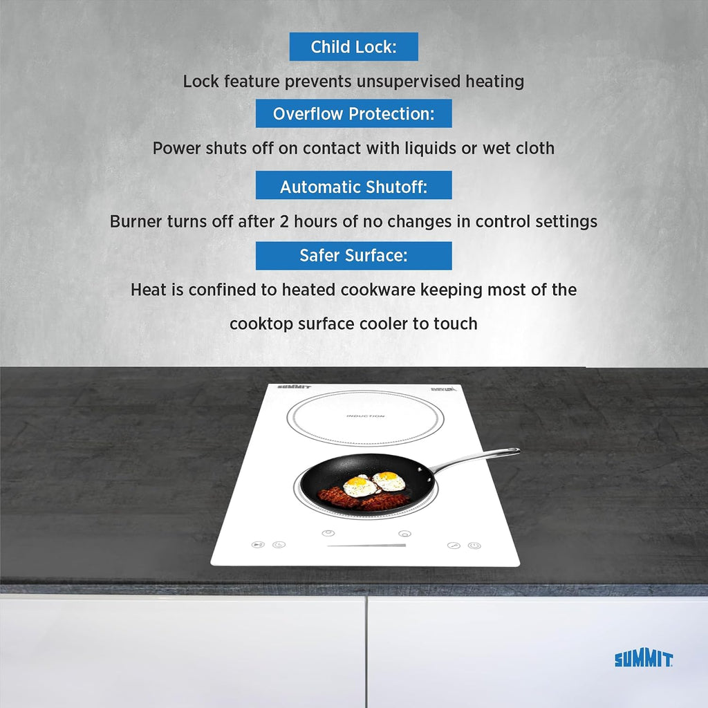 Summit 12' 2 zone Electric Cooktop. 208-240V Induction Cooktop, ADA Compliant, White- SINC2B231W