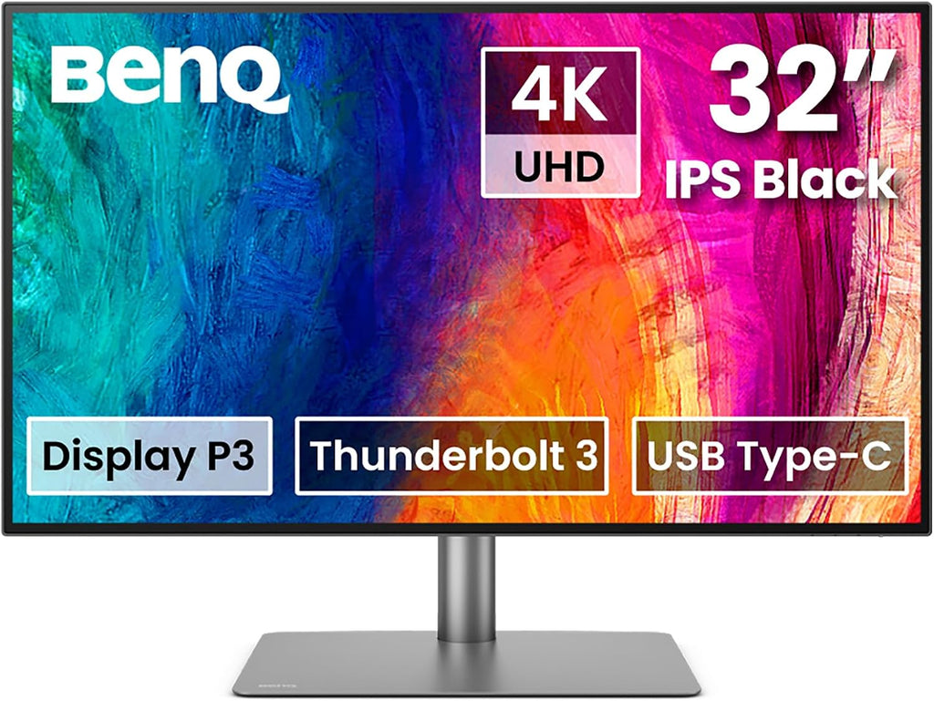 BenQ PD3225U 32 Inch 4K IPS Black UHD Thunderbolt Monitor for MacBook, AQCOLOR, 98% P3, 100% sRGB & Rec.709, DeltaE ≤2, Uniformity, Factory Calibration, USB-C 85W, USB Hub, Daisy Chain, KVM Switch