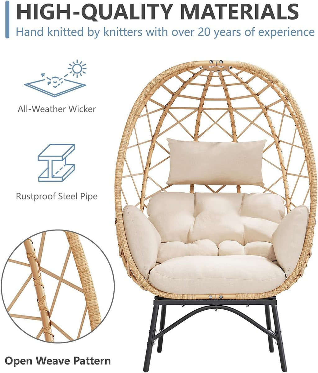 SWITTE Wicker Egg Chair Outdoor, Oversized Patio Lounge Chairs with Cushion for Indoor Living Room, Bedroom, Outside Backyard Balcony-Beige