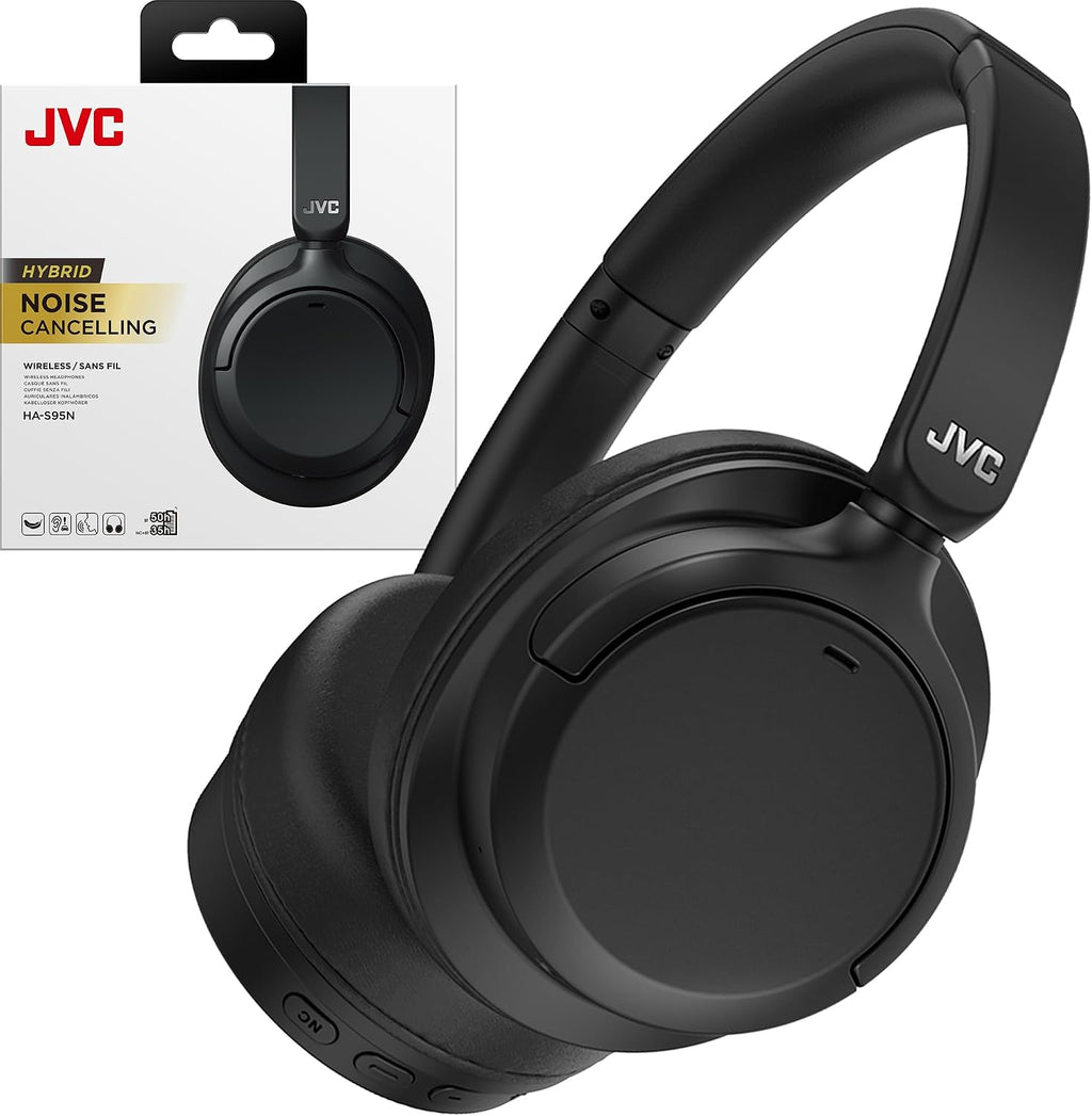 JVC Hybrid Noise Cancelling Wireless Headphones - Best Sound Blocking, Over Ear Design - Bluetooth 5.3 - Dual Mic - 50HR Battery - Detachable Cable - Voice Assistance - Long-Wear Comfort - HAS95N