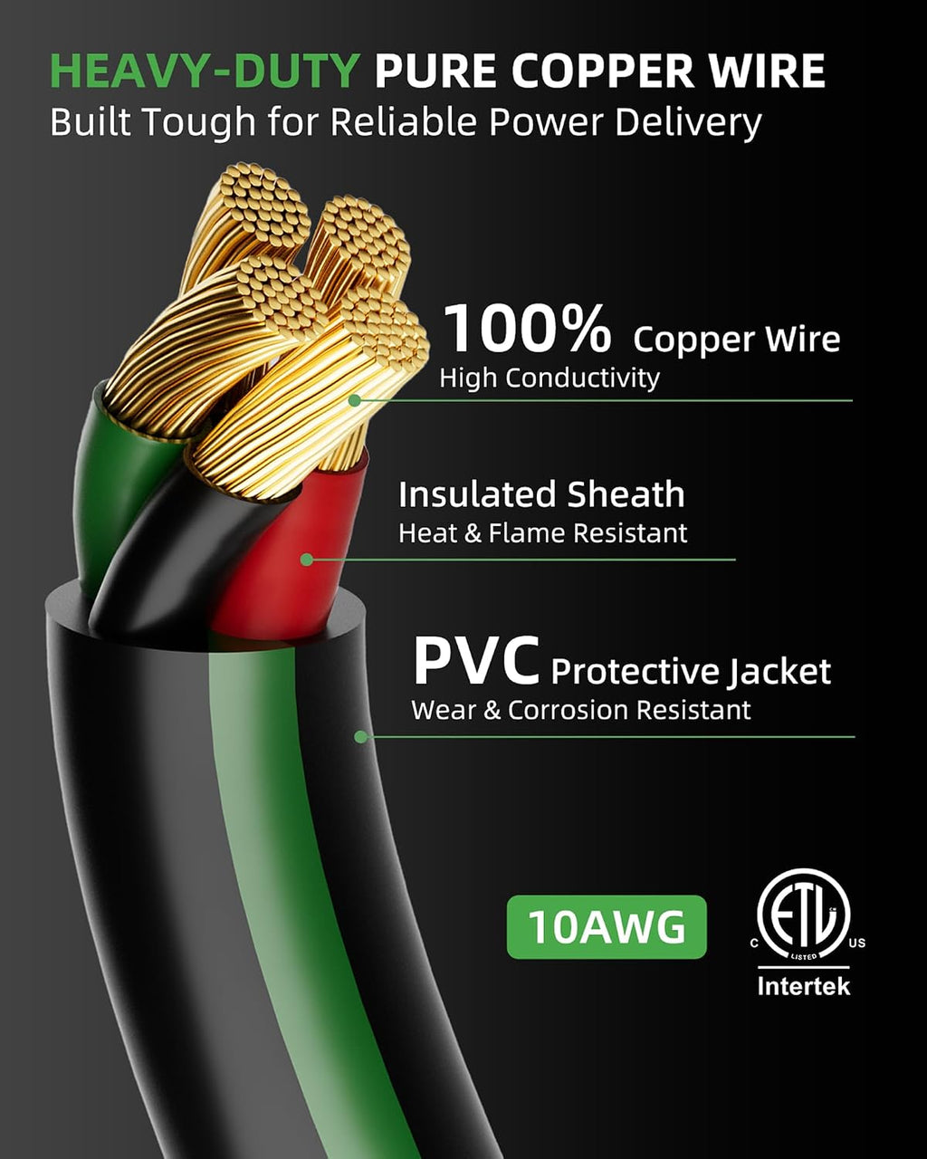 30-Amp 4-Prong Dryer EV Extension Cord, 50 Feet, NEMA 14-30P to 14-30R, 125V/250V Heavy Duty STW 10AWG/4, Use for Tesla Model 3/Y/X/S, Level 2 EV Charging & Dryer Power Extension, ETL Listed