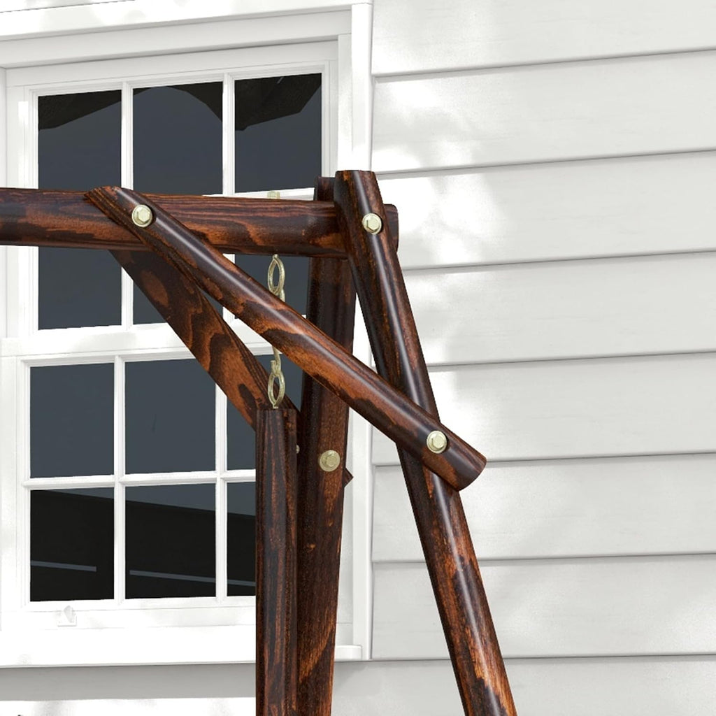 Outsunny Wooden Porch Swing with Stand, 2-Seat Patio Swing Chair with Center Table, for Garden, Poolside, Backyard