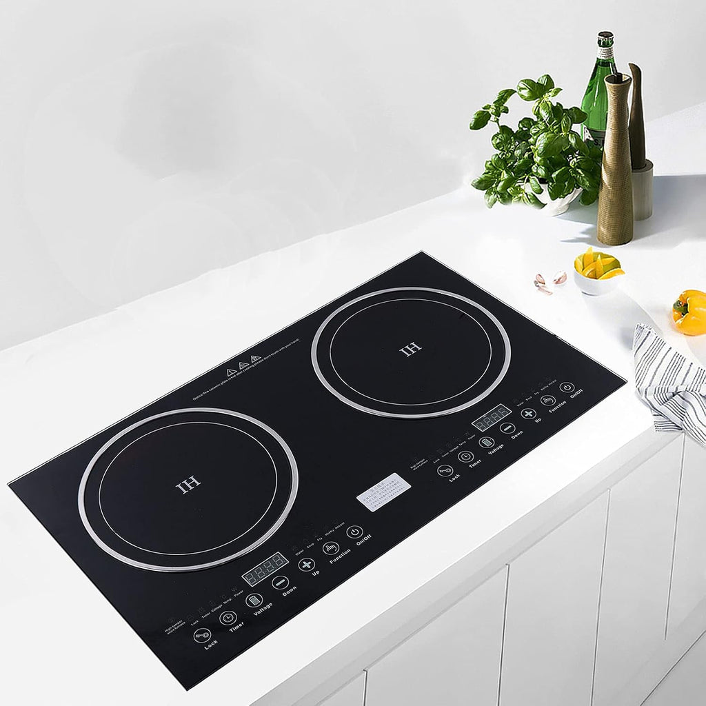 Countertop Burners 2600W Electric Dual Cooktop Cooker Hot Plate Heater Cooking Burner Stove, 8 Gear Firepower, Can Be Recessed In Countertop (1200W Induction Cooker + 1400W Ceramic Cooker)