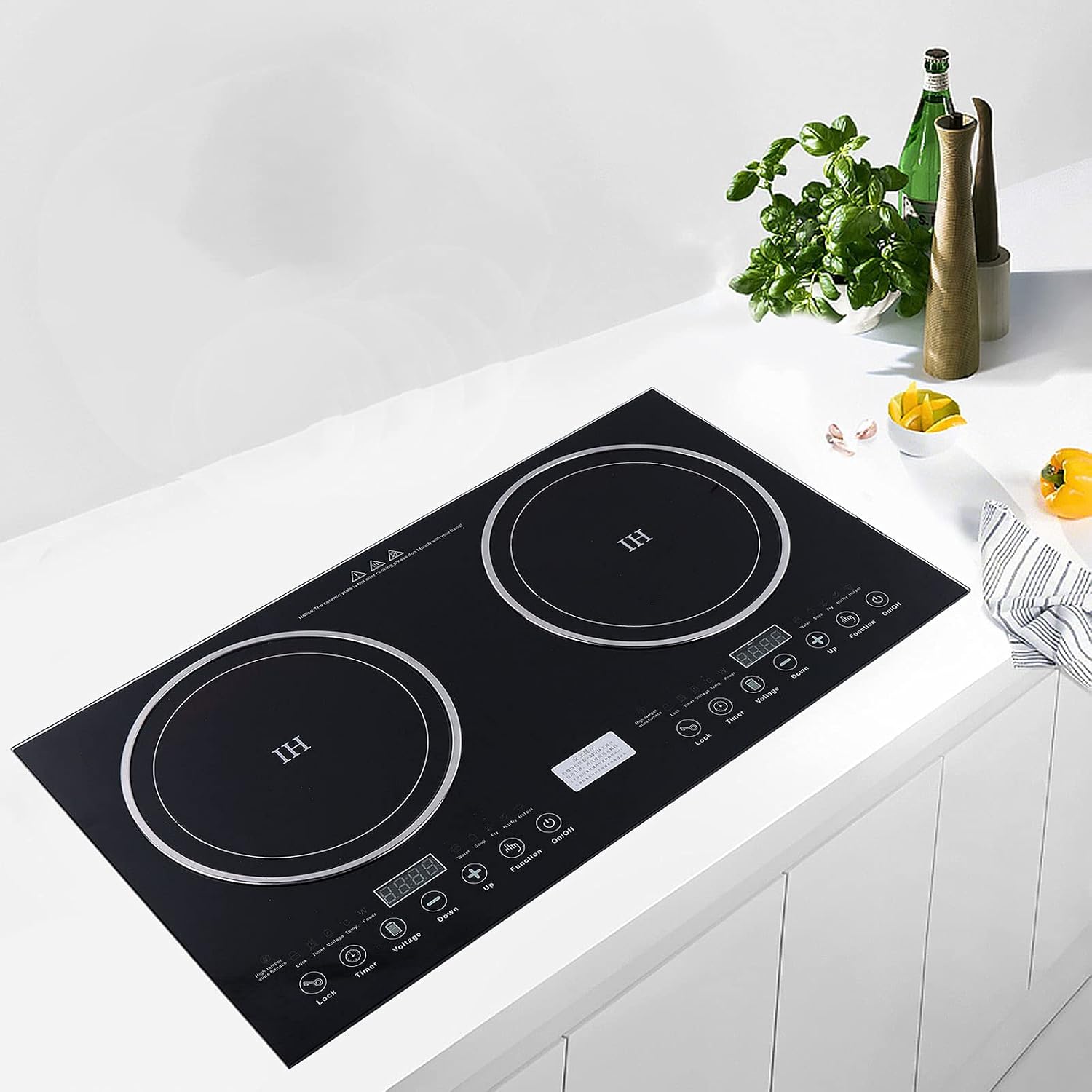 Countertop Burners 2600W Electric Dual Cooktop Cooker Hot Plate Heater Cooking Burner Stove, 8 Gear Firepower, Can Be Recessed In Countertop (1200W Induction Cooker + 1400W Ceramic Cooker)