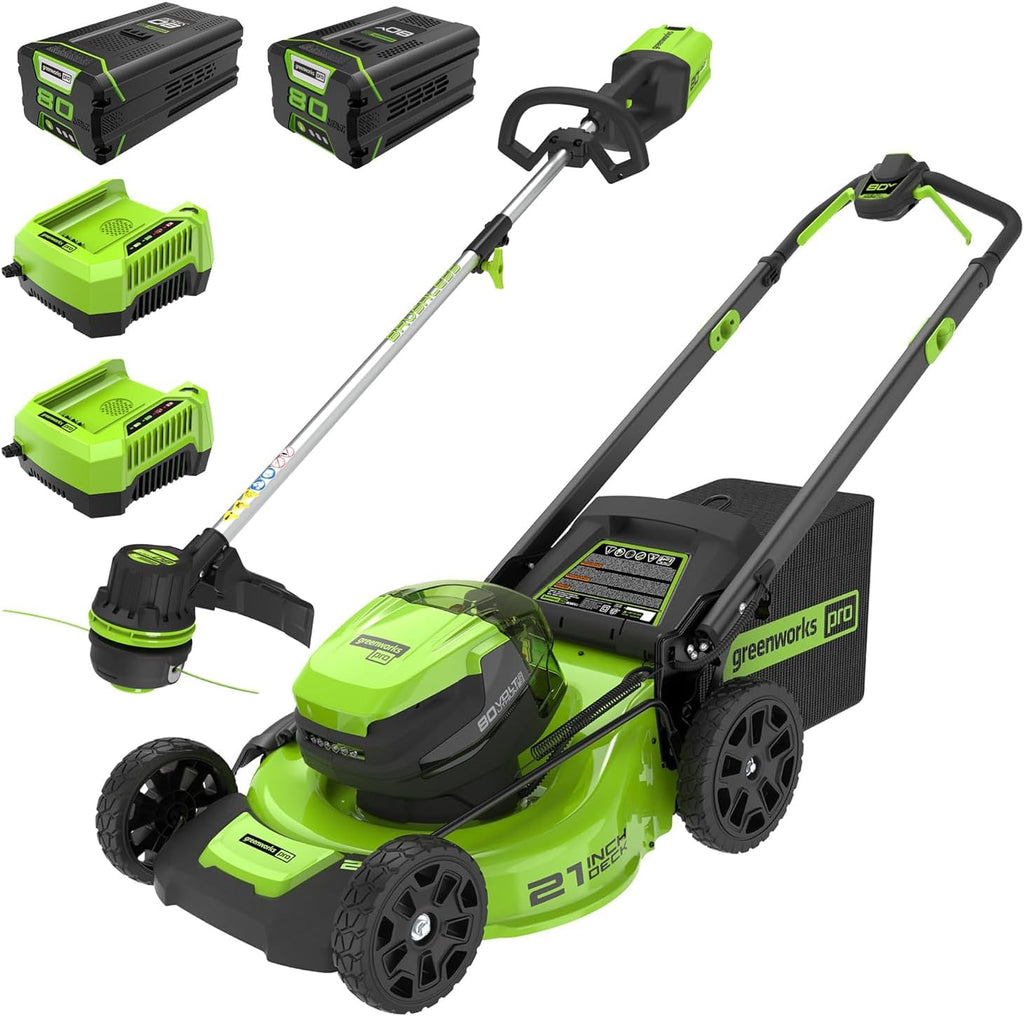 Greenworks 80V 21' Cordless Battery Push Lawn Mower w/ 4.0Ah Battery & Charger String Trimmer Tool only Kit