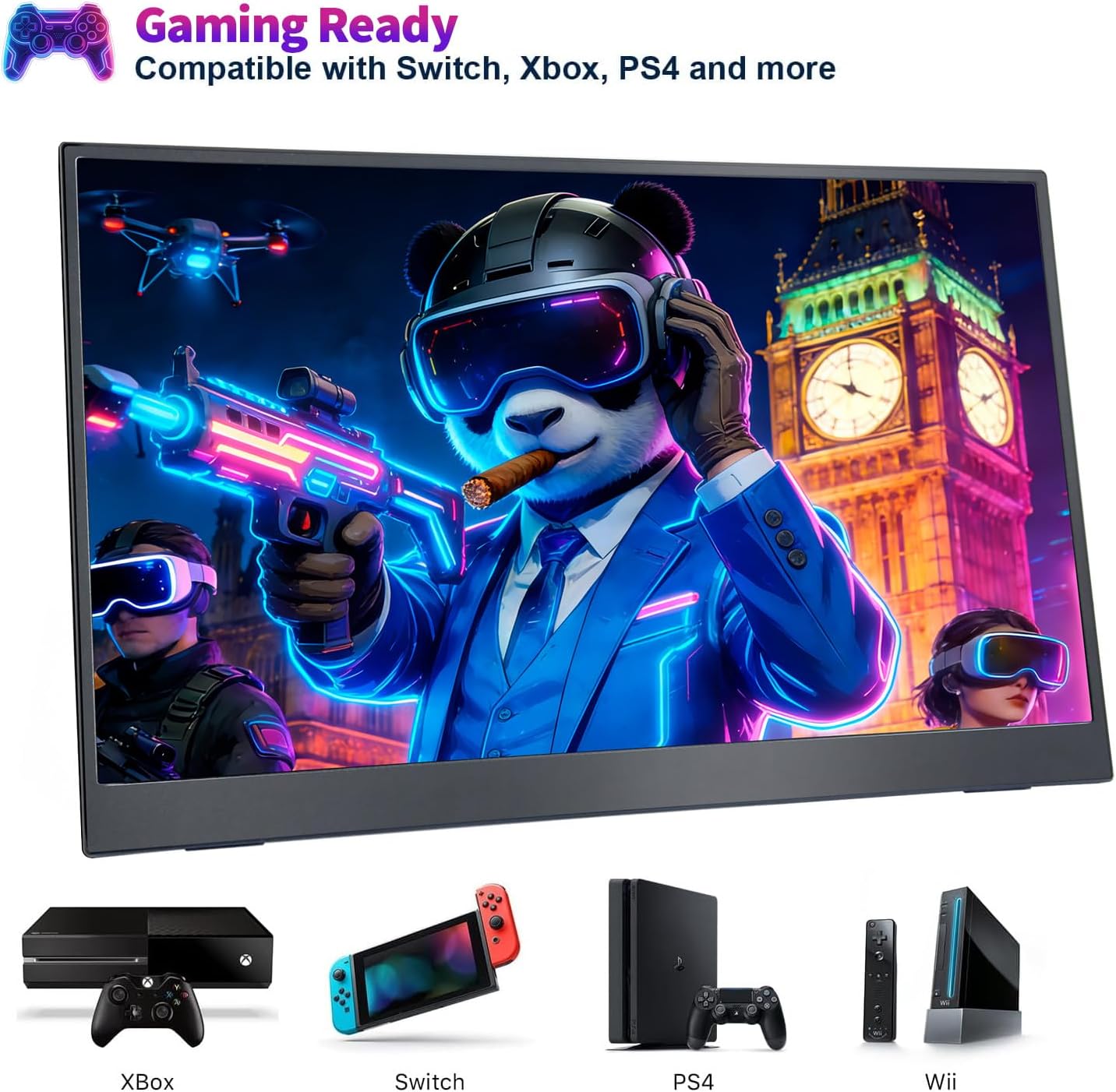 18.5 Inch Large Portable Monitor for Laptop, 120Hz 1080P FHD IPS Portable Travel Second Screen Display for/Phone/Xbox PS4/5, 100% sRGB, Dual Speakers, VESA & Storage Bag