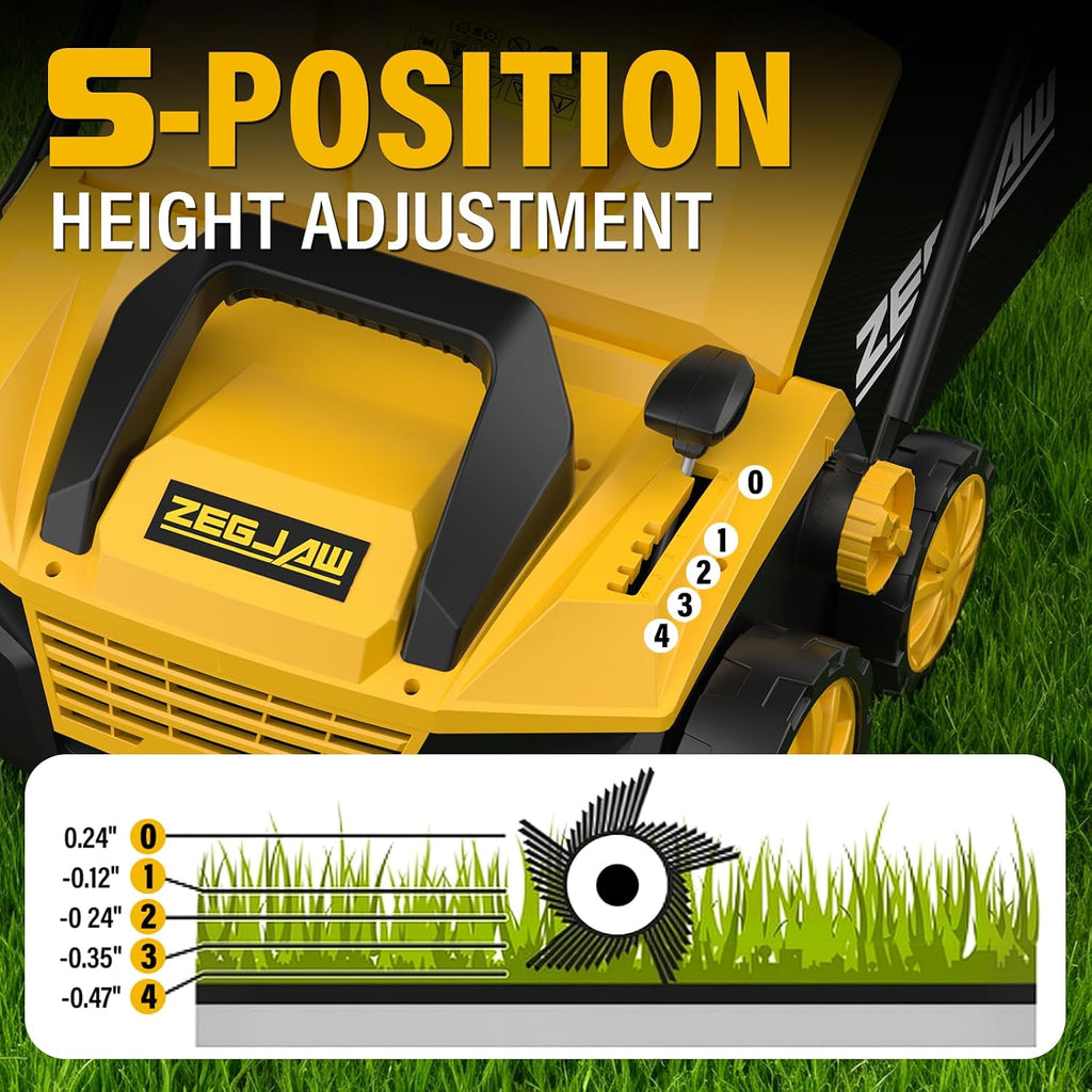 ZEGJAW 15' Artificial Turf Sweeper, 13 Amp Lawn Sweeper, Support 5-Position Depth Adjustment with 45L Removable Collection Bag, Quick-Fold, for Artificial Grass, Keep Your Yard Tidy