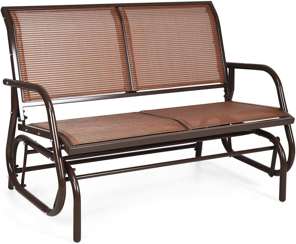 Giantex Swing Glider Chair 48 Inch with Spacious Space, 2 People Lounge Cozy Patio Bench Outdoor & Indoor for Patio, Backyard, Poolside, Lawn Steel Rocking Garden Loveseat (Brown)