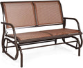 Giantex Swing Glider Chair 48 Inch with Spacious Space, 2 People Lounge Cozy Patio Bench Outdoor & Indoor for Patio, Backyard, Poolside, Lawn Steel Rocking Garden Loveseat (Brown)