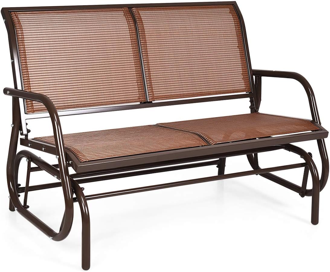 Giantex Swing Glider Chair 48 Inch with Spacious Space, 2 People Lounge Cozy Patio Bench Outdoor & Indoor for Patio, Backyard, Poolside, Lawn Steel Rocking Garden Loveseat (Brown)
