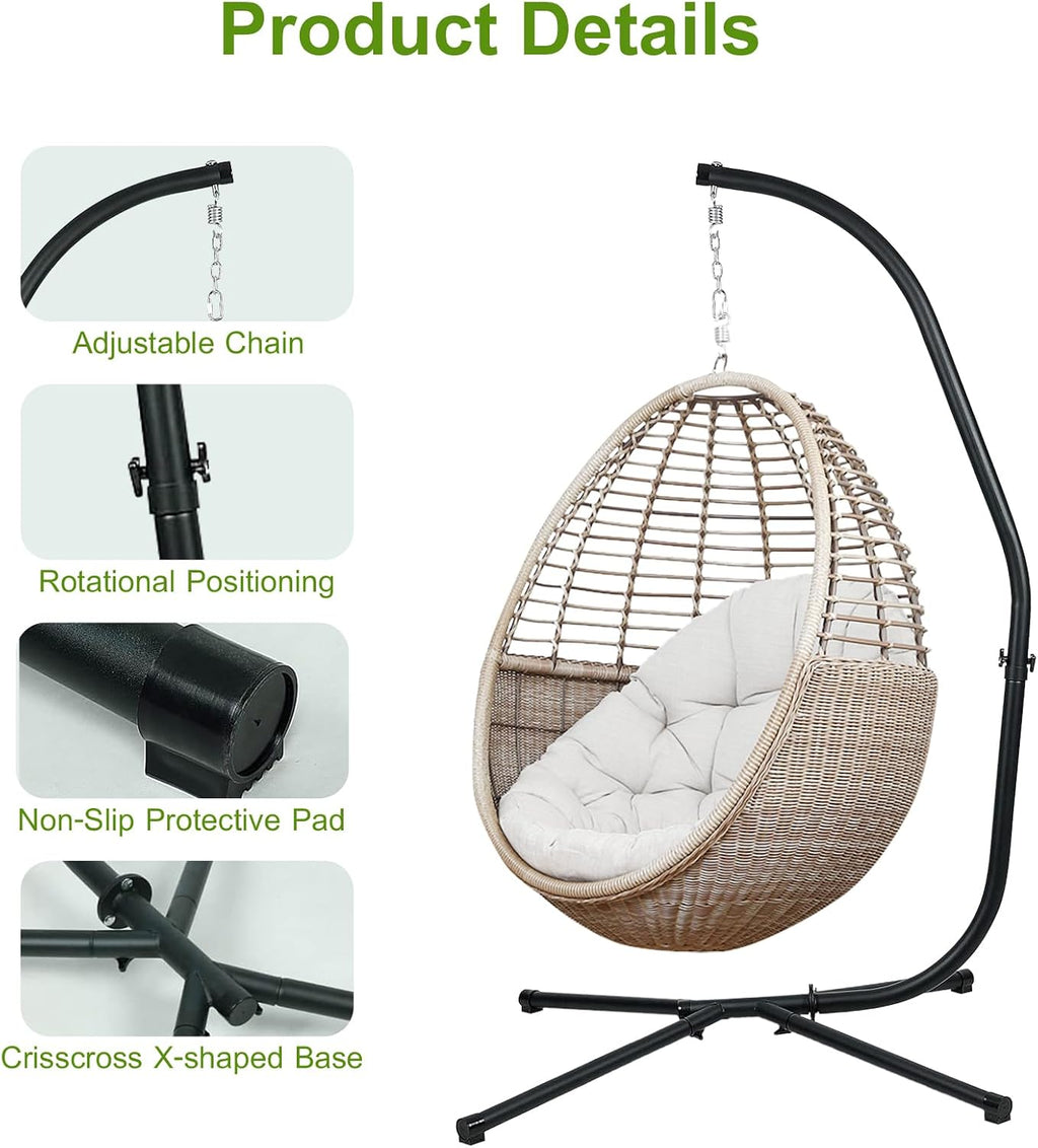 Hammock Chair Stand Only, Heavy Duty Steel C-Stand with Spring Hook, Max Load 300lbs, for Indoor, Outdoor, Black