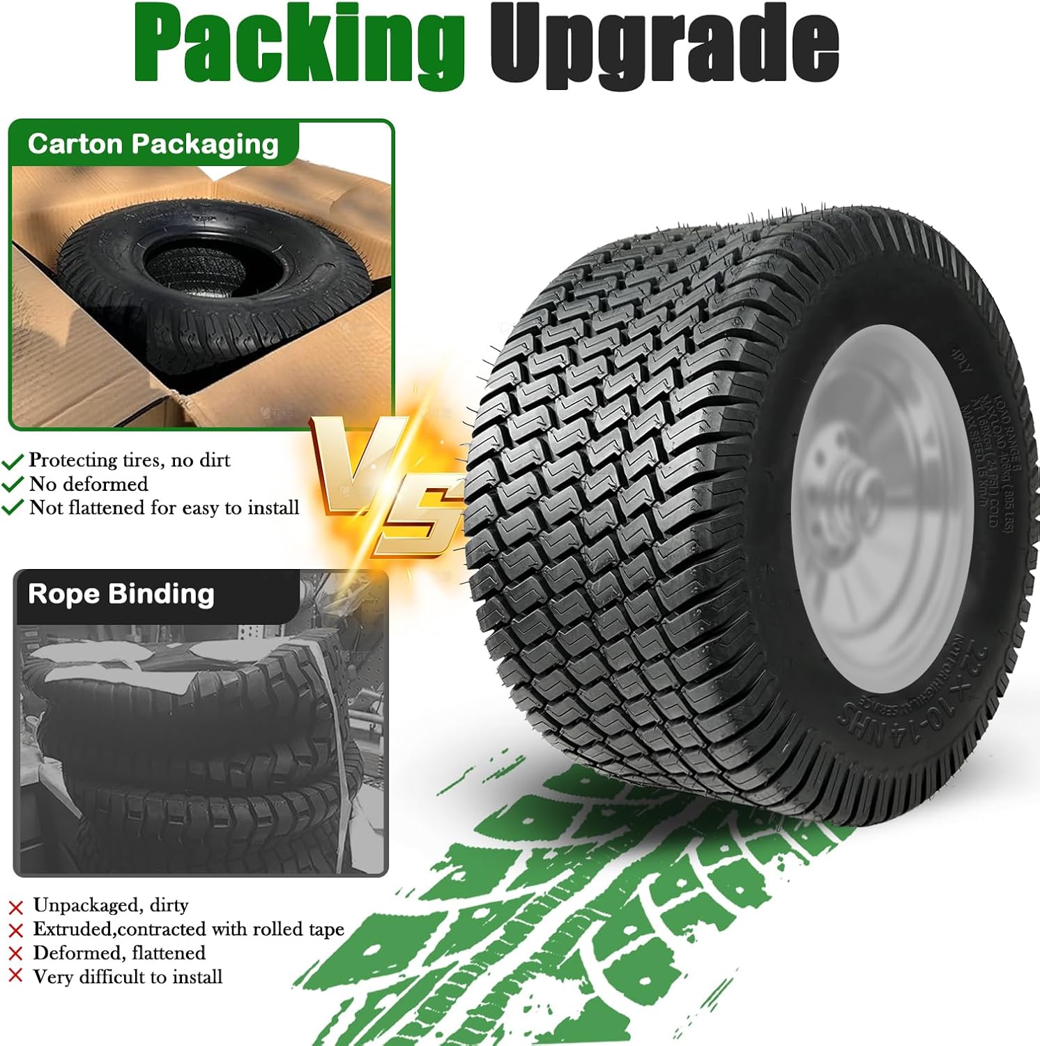 TRIPOWER 22x10-14 Lawn Mower Tires - 22x10x14 Tires for Golf Cart Riding Mower and Lawn Garden Tractor, Durable 4PR Tubeless, 895lbs Capacity, Set of 2