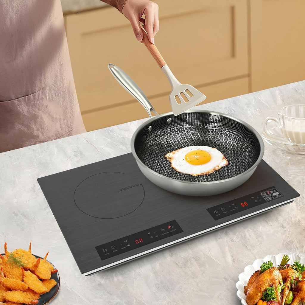 Double Induction Cooktop 24 Inch, 4000W 2 Burners Electric Cooktop with Hot Plate, Portable Induction Cooker with Timer and Child Safety Lock, Temperature Adjustable Stove Top with LED Display