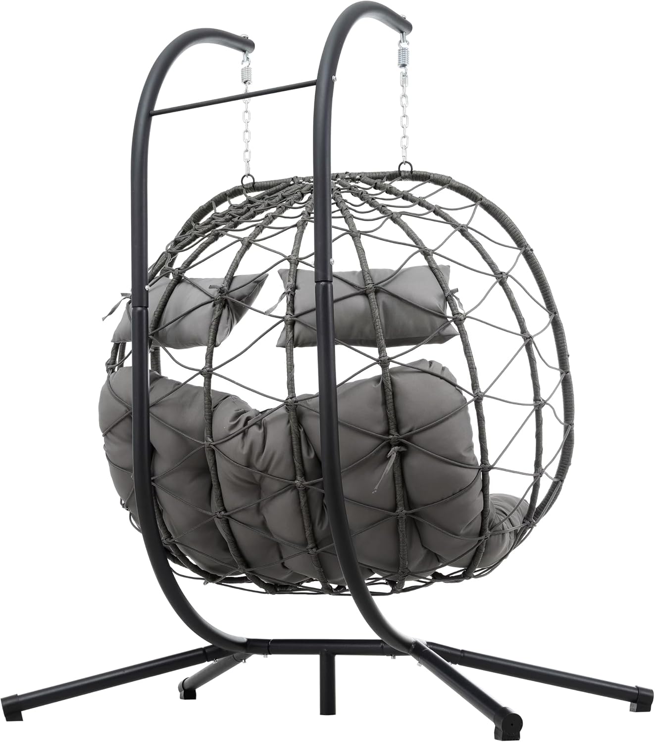 2 - Person Hanging Egg Chair with Stand, Steel Frame, for Outdoor & Indoor Use Double Wicker Egg Chair for Patio, Garden, or Balcony Light Gray