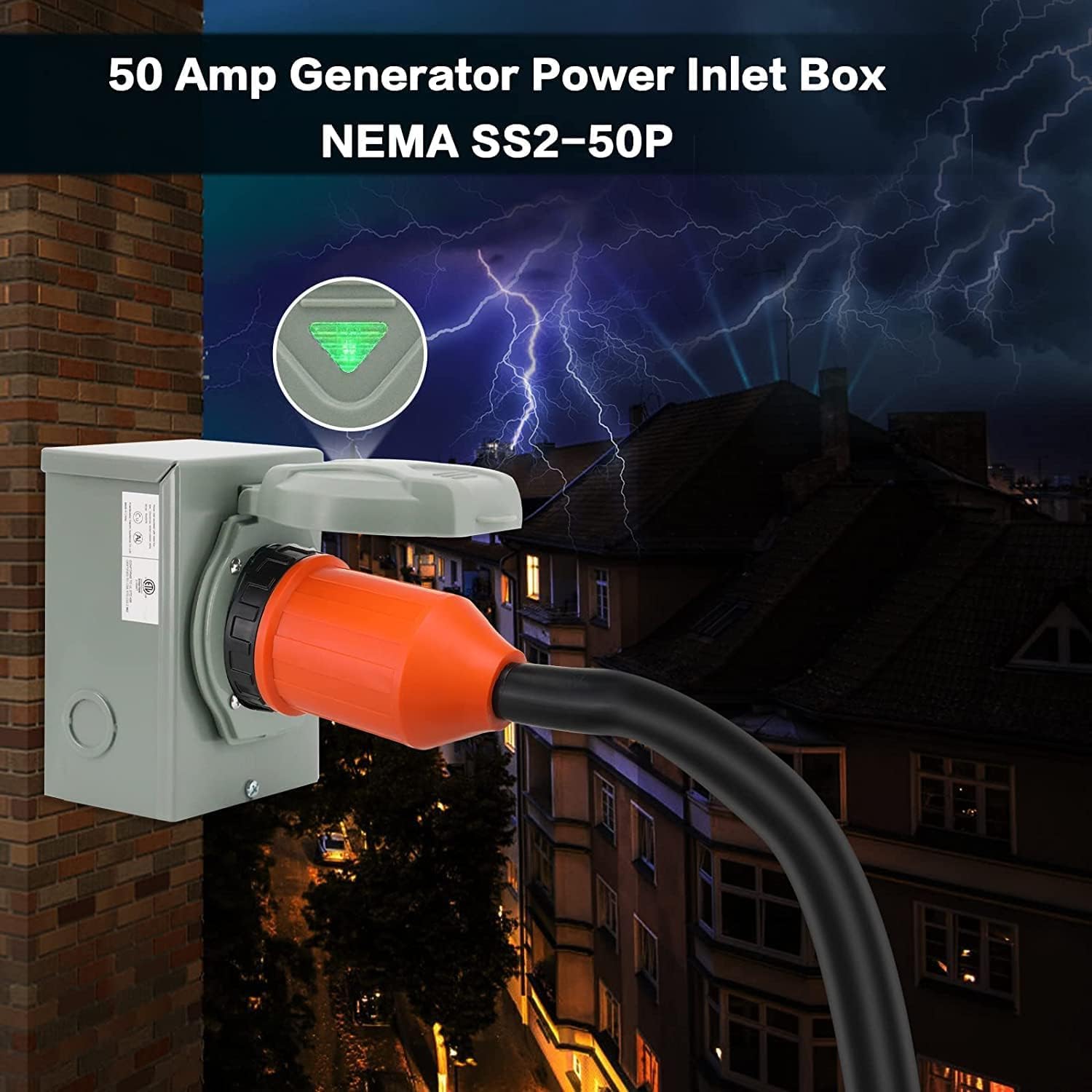 25 ft 50 Amp Generator Cord and Power Inlet Box Combo Kit,125/250 Volts,Generator Power Cord NEMA 14-50P to SS2-50R Extension Cord,for Home RV Backup Power Solution