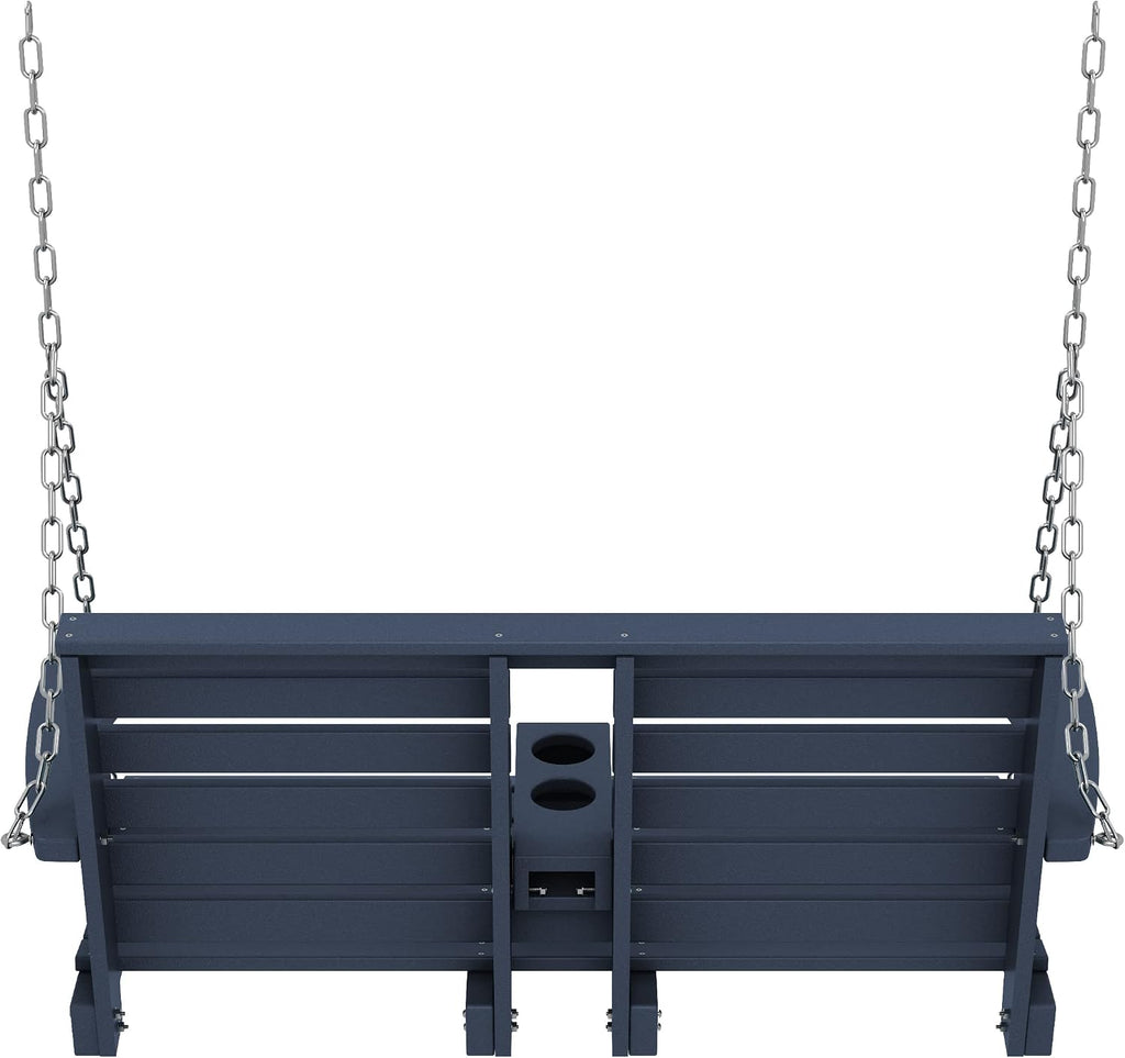 KINGYES Outdoor Hanging Porch Swing, 2 Seat Patio Swing Chair with Cup Holders, Waterproof Swing Chair Bench for Courtyard & Garden, 660LBS Weight Capacity, Blue