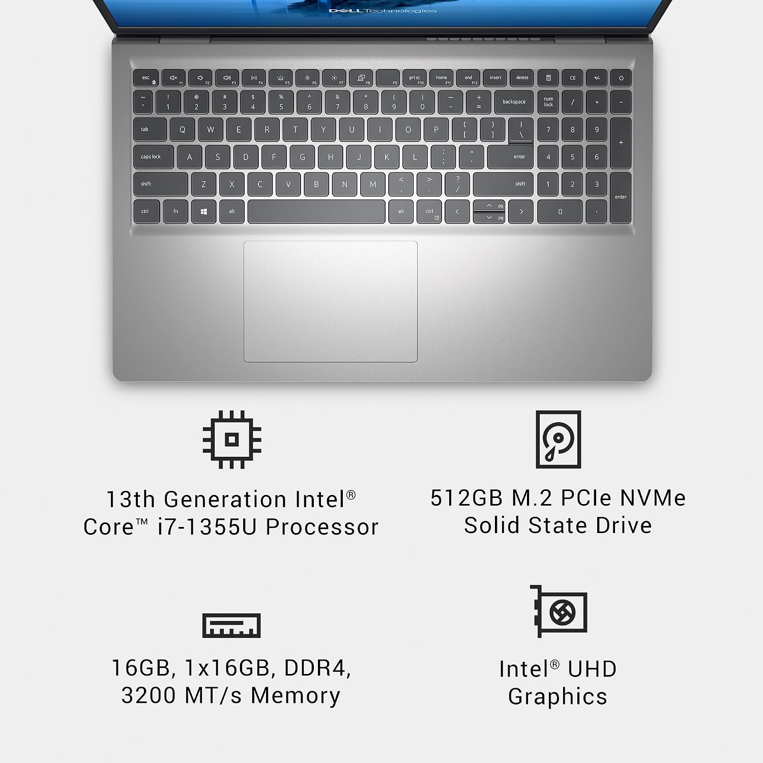 Dell 15 Laptop DC15250-15.6-inch FHD 120Hz Display, 13th Gen Intel Core i7-1355U, 16GB DDR4 RAM, 512GB SSD, Intel UHD Graphics, Windows 11 Home, Onsite Service - Platinum Silver