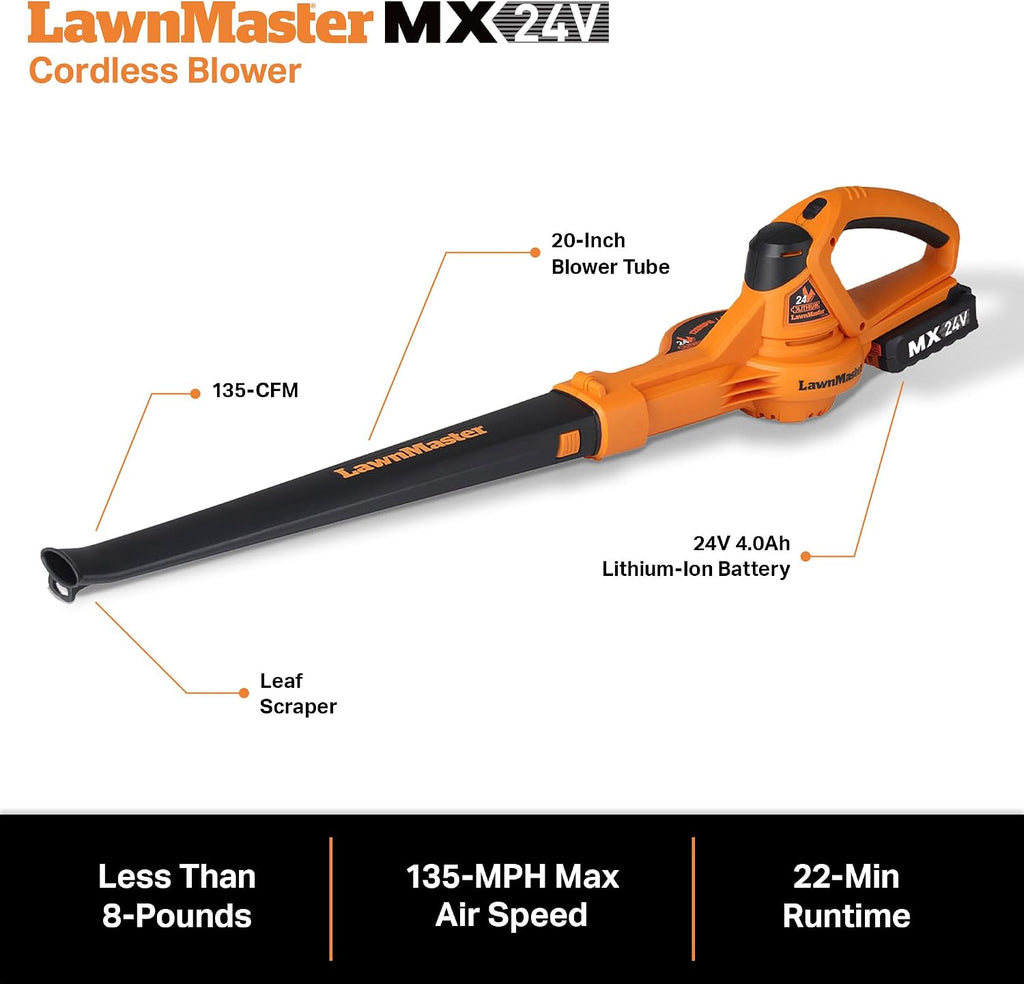 LawnMaster 24VMWBL 24V Max 13-inch Cordless Lawn Mower and Cordless Leaf Blower Combo with 2x4.0Ah Batteries and Charger