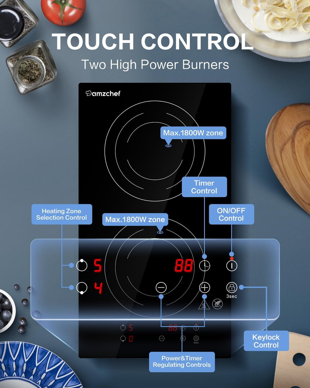 AMZCHEF Electric Induction Cooktop 2 Burners & AMZCHEF Portable Induction Cooktop