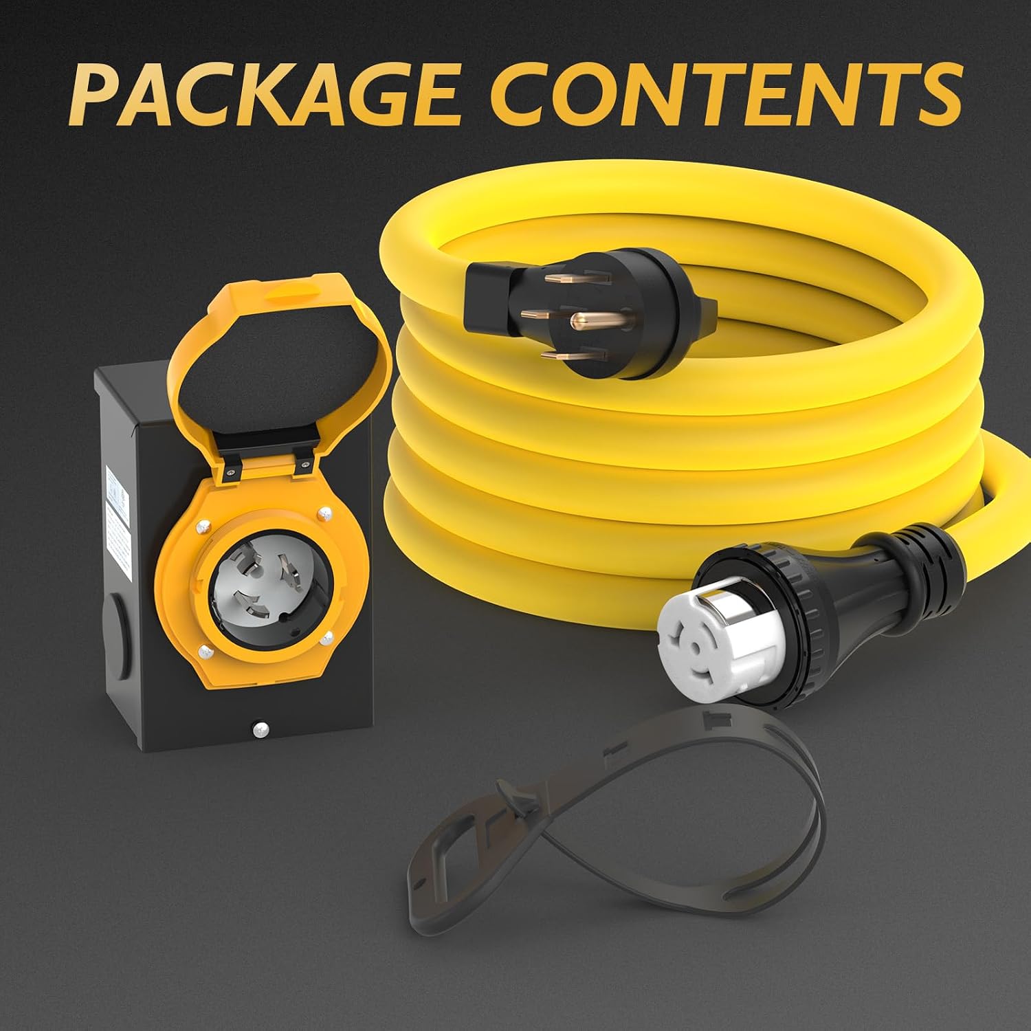 TOOLIOM 50 Amp Generator Cord 50FT and 50 Amp Generator Inlet Box, NEMA 14-50P/SS2-50R Twist Lock, 125/250V 12500W 6/3+8/1 AWG SJTW Generator Power Cord, Pre-Drilled Generator Inlet Box, UL&ETL Listed