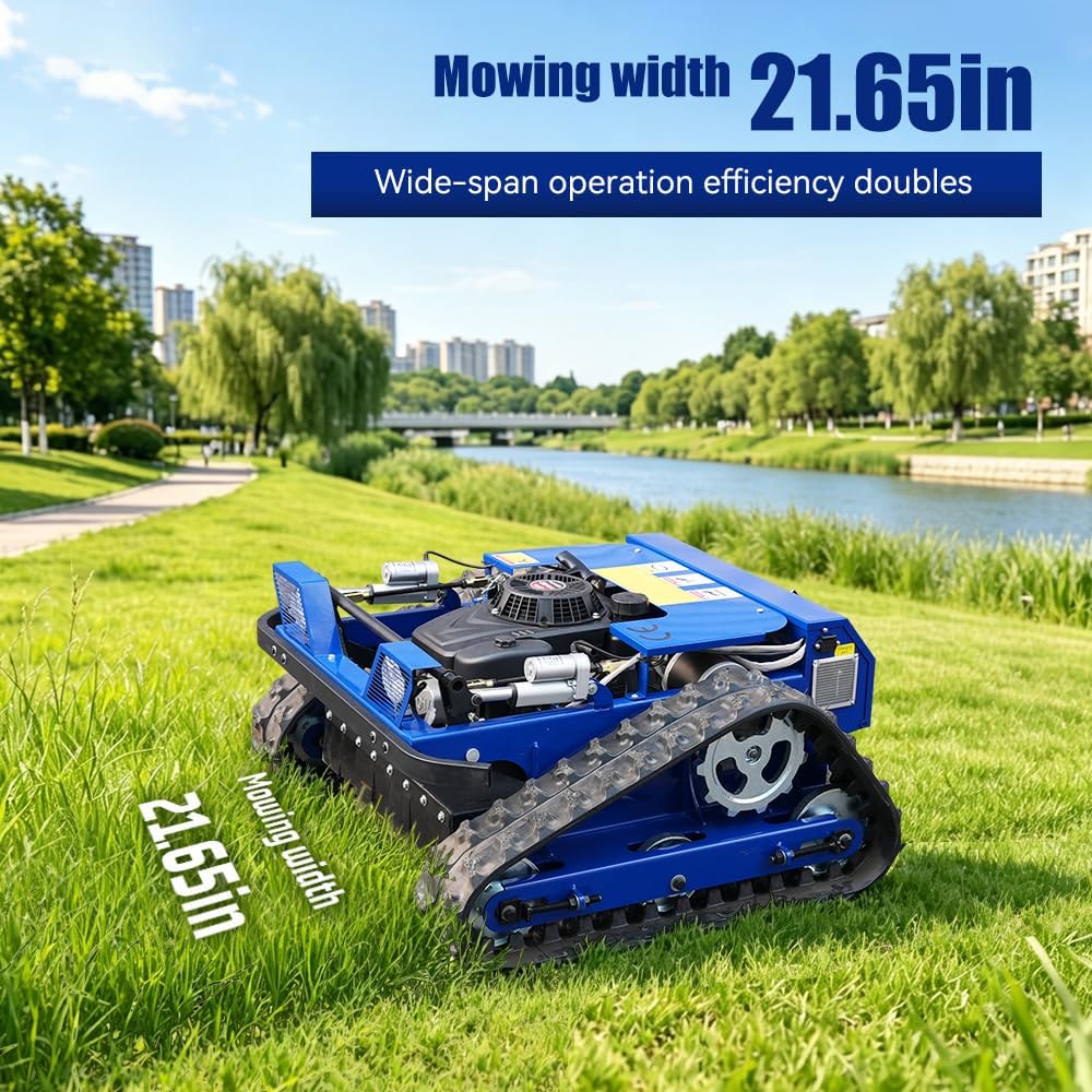 Remote-Controlled Lawnmower, 9HP Tracked Lawnmower, 22-Inch Mowing Width, Remote Start/Stop Control, Suitable for Farms, Gardens, Riverbanks, Lawns