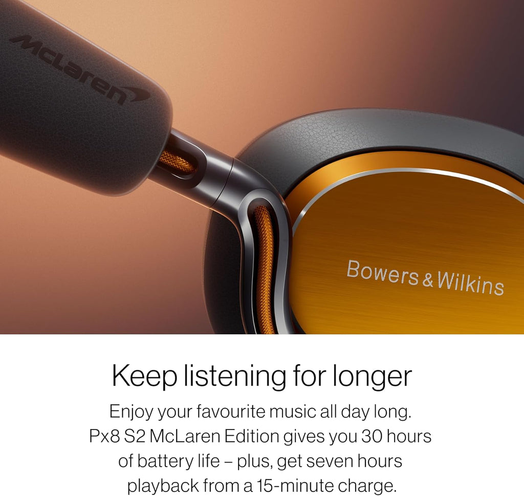 Bowers & Wilkins Px8 S2 McLaren Edition Wireless Over-Ear Headphones, Noise Cancelling Bluetooth Headphones, aptX Lossless, Memory Foam Ear Cushions, High-Resolution Audio, All-Day Comfort
