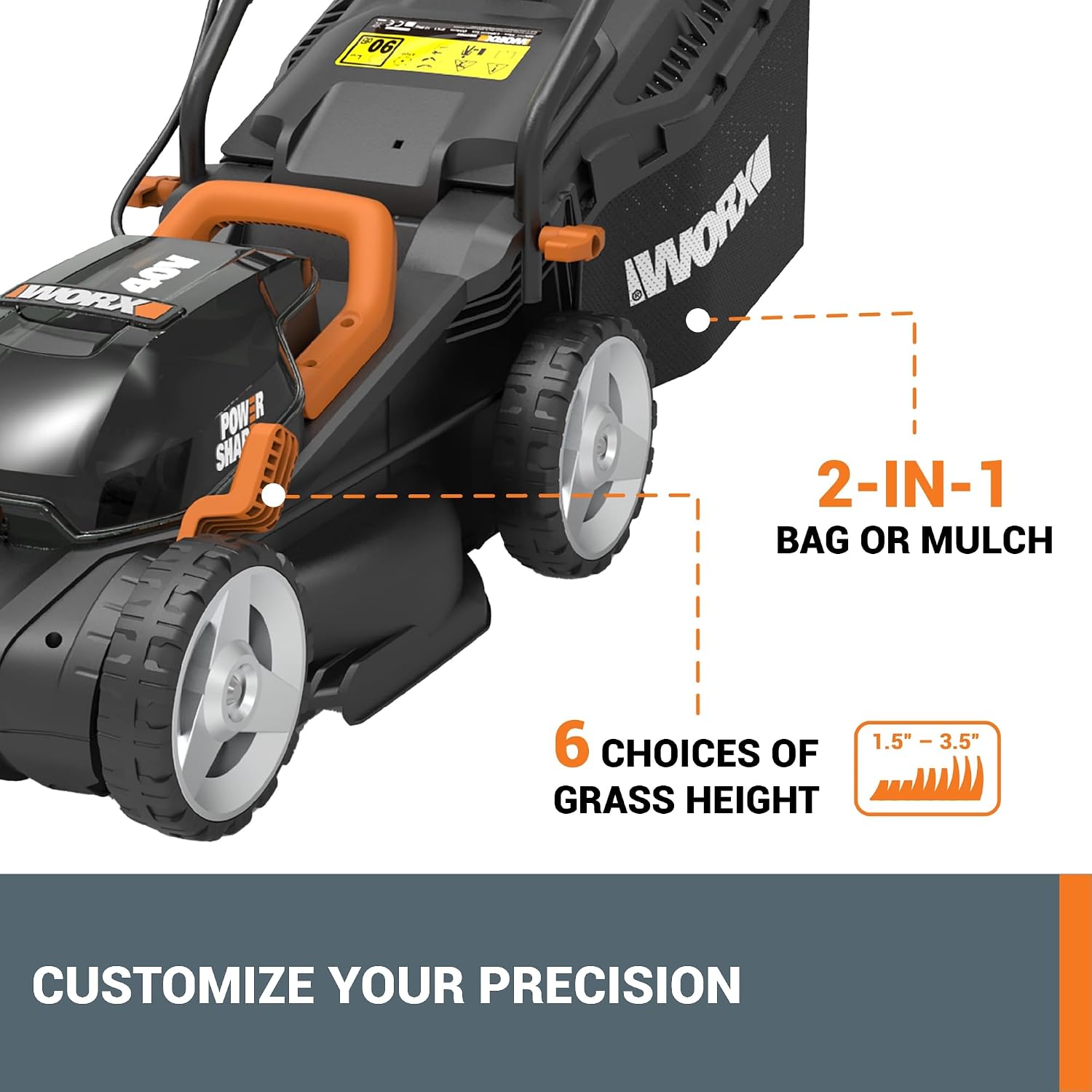 WORX 14' Cordless Lawn Mower, 2 in 1 Electric Mower Cuts Quietly, Compact & Lightweight Push Lawn Mower with 6-Position Height Adjustment for Small Yards, 2 Batteries & Charger Included, WG779