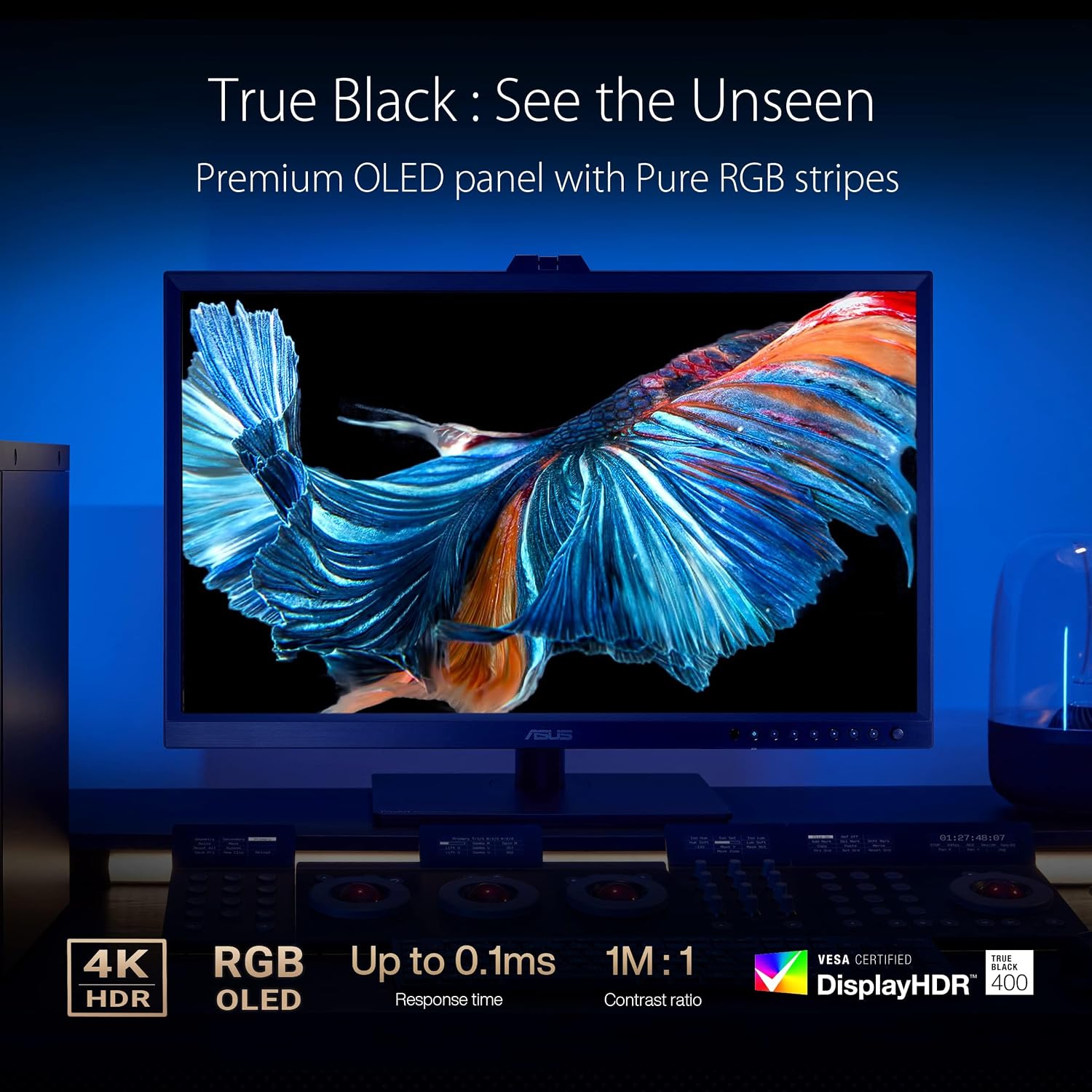 ASUS ProArt Display 31.5' 4K OLED Professional Monitor (PA32DC) - Built-in Motorized Colorimeter, Color Accuracy ΔE<1, 99% DCI-P3, USB-C, Auto Calibration, Compatible with Laptop & Mac Monitor