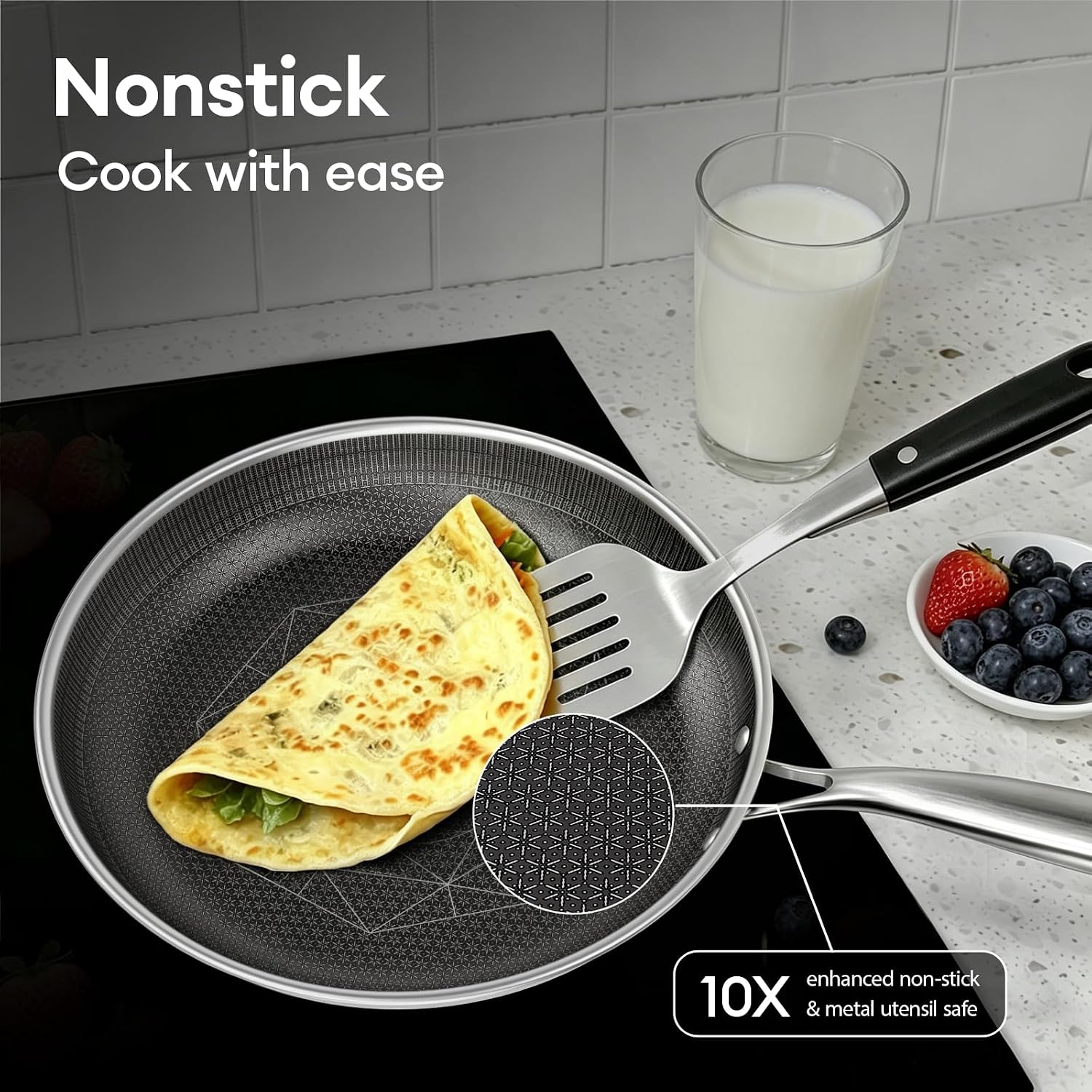 COOKER KING 7 PCS Stainless Steel Cookware Set, Pots and Pans Set Non Stick, Hybrid Cookware,Non-Stick Frying Pan, Saucepan, Saute Pan & Stockpot, Non-Toxic, Oven Safe, Induction Compatible
