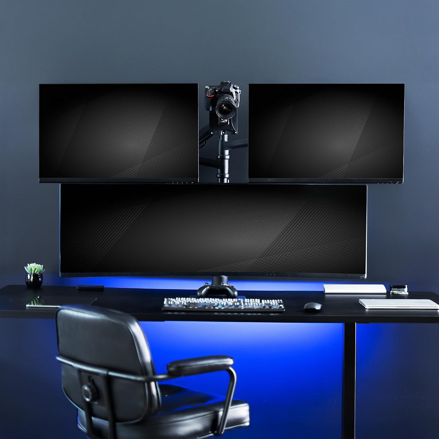VIVO Pneumatic Arm Quad Ultrawide Monitor Extra Tall Desk Mount for Up to 49 inch Screens Individual Arm Capacity, Max 38 inch Screens for 4 Ultra Wides Up to 44 lbs, Black, STAND-V400D