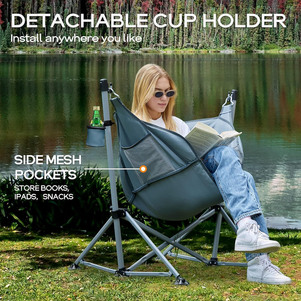 Portal Large Hammock Camping Chair Folding Rocking Chairs Portable Swinging Chair Wide Seat for Outdoor Lawn Patio Garden,Support 350 lbs, Grey, 2 Pack